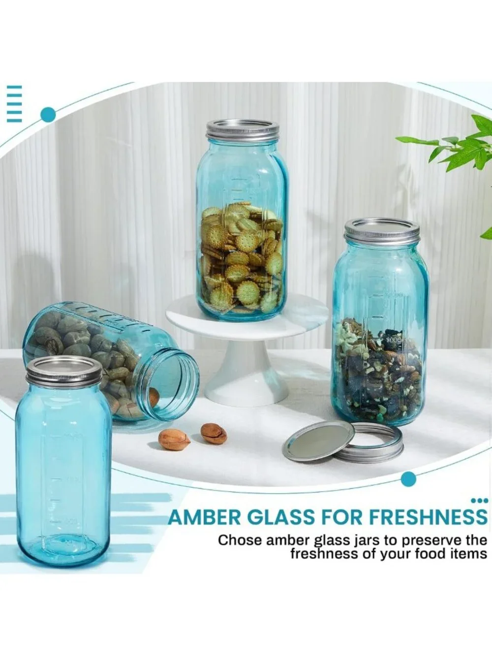 3 Pcs 64 oz Glass Mason Jars Set - Airtight Canning & Fermenting Containers